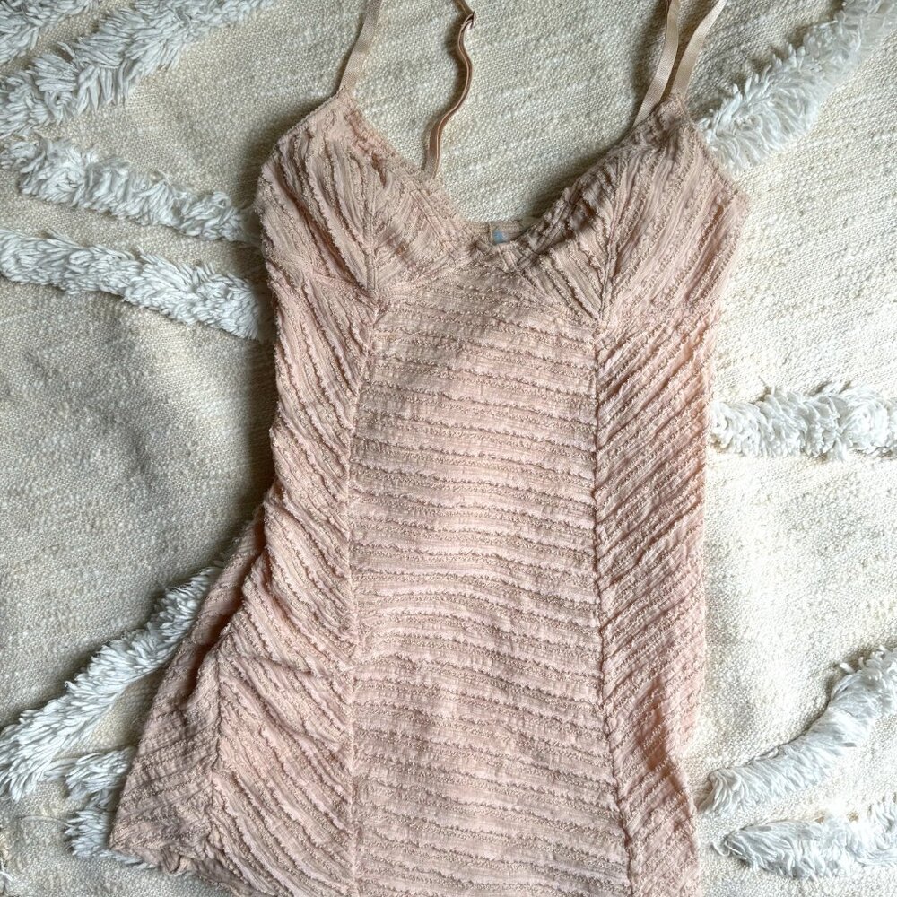 Free People Sheer Bodycon Nightie Dress with Pink Sparkle Ruffles